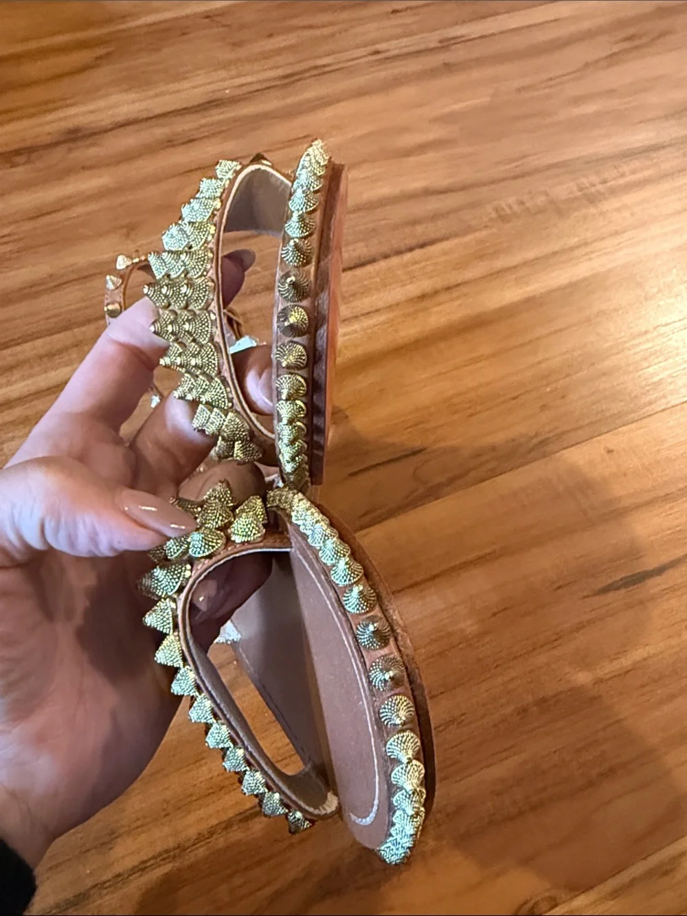 Christian Louboutin Brown Leather Studded Flat Sandals with Gold Spikes size 40